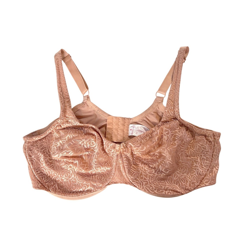 Breezies Floral Lace Unlined Underwire Bra Adjustable Straps Tan Nude 44D